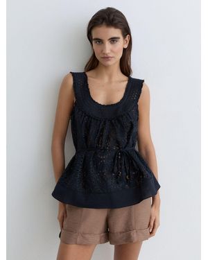 Reiss Larna - Navy Cotton Broderie Anglaise Cami Top, Us 2 - Black