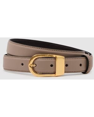 Reiss Leather Curved-Buckle Belt - Gray