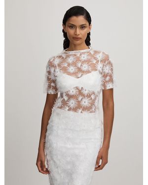 Anna Quan Sheer Applique Top - White