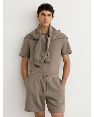 Reiss Sueded Interlock Jersey Drawstring Shorts - Natural