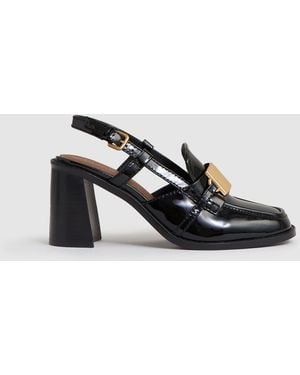 Reiss Patent Leather Slingback Heeled Loafers - Black