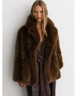 Reiss Faux-Fur Coat - Brown