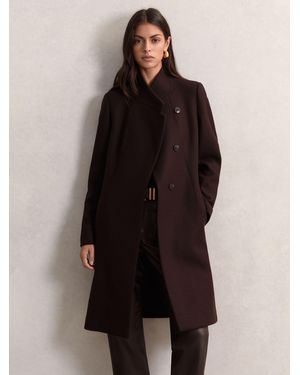 Reiss Wool-Blend Wrapover Mid-Length Coat - Brown