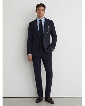 Reiss Sb - Navy Belmont Tailored-fit Single-breasted Textured Suit Blazer With Wool, 38 - Blue