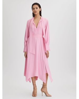 Reiss Nyla Side Stripe Tie Front Midi Dress in White | Lyst