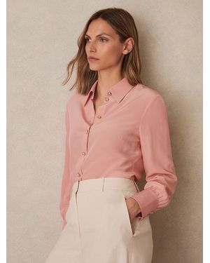 Reiss Silk Embossed-Button Shirt - Pink