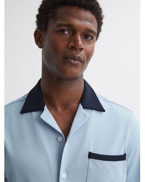Reiss Troon - Soft Blue/navy Troon Cuban Collar Contrast Shirt, L