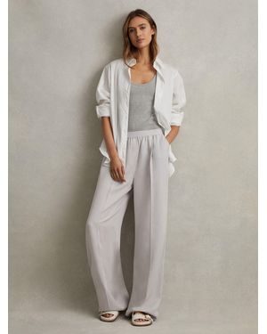 Reiss Vera - Light Blue Lyocell Linen Wide Leg Pants - Gray