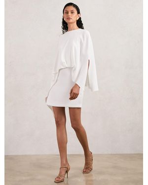 Halston Mini Ivory Asymmetric Cape Dress - Natural