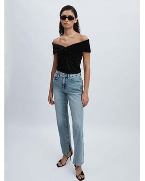 GOOD AMERICAN Black Off-shoulder Velvet Top - Blue