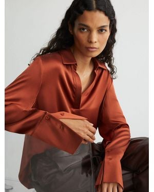 Reiss Marina - Rust Orange Silk Open-collar Blouse, Us 4 - Brown