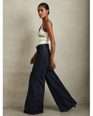 Reiss Luca - Dark Blue Belted Wide Leg Jeans, 25w X 33l (uk 25 L)
