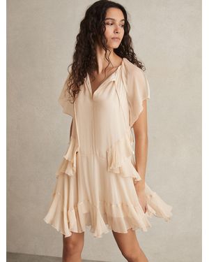 Reiss Ruffled Mini Dress - Natural