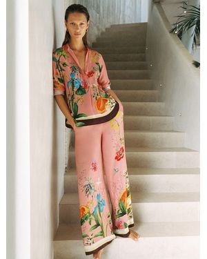 Reiss Tropical Scarf-Print Wide-Leg Pants - White