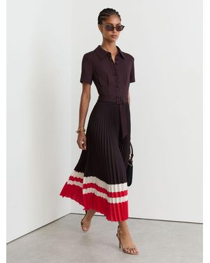 Reiss Striped-Hem Pleated Midi Dress - White