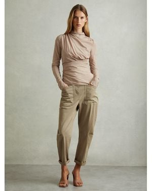 Reiss Eleni - Blush Ruched Long Sleeve Top, Us 4 - Natural