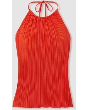 GOOD AMERICAN Plisse Halter Top Plain - Red