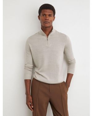 Reiss Merino Wool Half-Zip Funnel-Neck Sweater - Gray