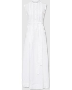 Bondi Born Linen Belted Midi Dress - White