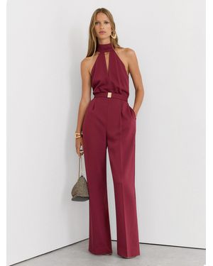 Reiss Jodie - Red Petite Halterneck Belted Wide-leg Jumpsuit, Us 0