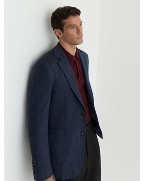 Reiss Single-Breasted Herringbone Blazer Tailored-Fit With Cotton - Blue