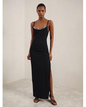 GOOD AMERICAN Crystal Trim Maxi Dress - Black