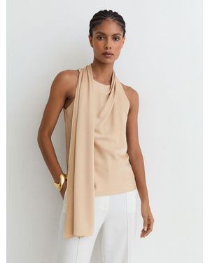 Reiss Draped Scarf-Detail Sleeveless Top - White