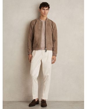 Reiss Suede Zip-Through Bomber Jacket - Natural