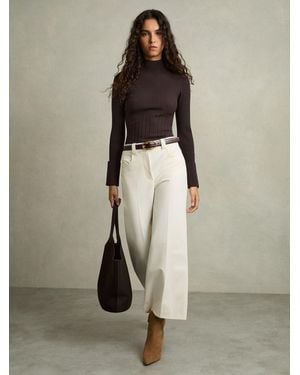 Reiss Rib-Knit High-Neck Top - Natural