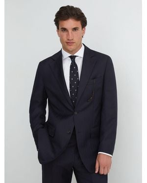 Reiss Classic Fit Wool Single-Breasted Shadow-Stripe Suit Blazer - Blue