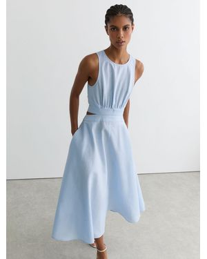 Reiss Linen-Cotton Cut-Out Midi Dress - Blue