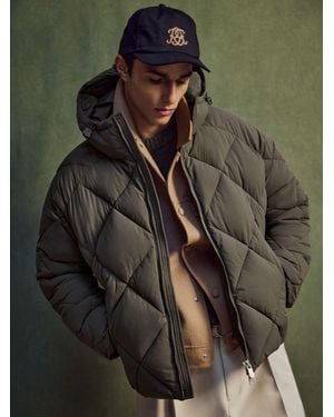 Reiss Monogram Quilted Puffer Jacket With Hood - Green