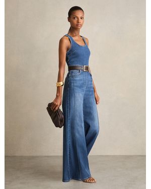 Reiss Wide-Leg Racer-Back Denim Jumpsuit - Blue