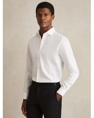 Reiss Reg - White Remote Bengal Regular Fit Cotton Sateen Striped Shirt, L