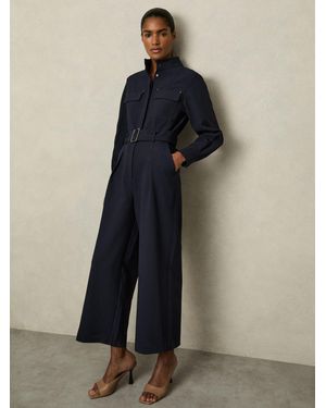Reiss Tailored Wide Leg Utility Jumpsuit - Blue