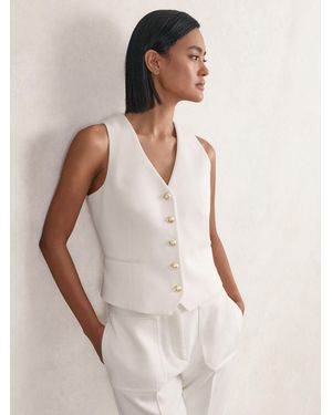 Reiss Lily - White Single-breasted Twill Waistcoat With Wool, Us 0 - Natural