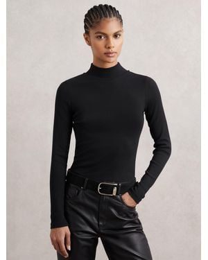 Reiss Stretch-Cotton Funnel-Neck Top - Blue