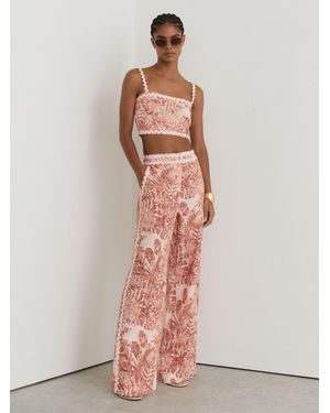 Reiss Linen Wave-Trim Printed Wide-Leg Pants - Multicolor