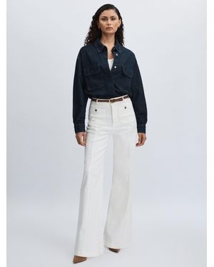 PAIGE Wide-Leg Patch Pocket Jeans Cotton Plain - Blue