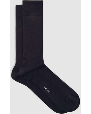 Reiss Cotton-Blend Ribbed Socks, M & L - Blue