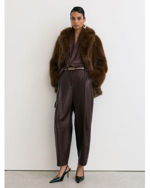 Reiss Leather Barrel-Leg Pleated Pants - Red