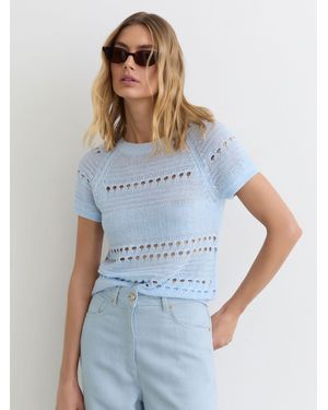 Reiss Chloe - Light Blue Linen Textured-knit Top, M (us 8-10)
