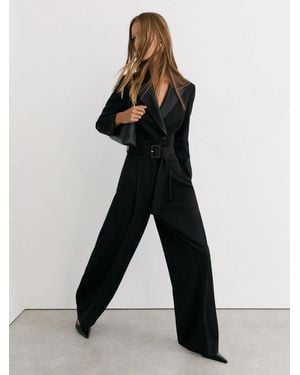 Reiss Tuxedo Wide-Leg Belted Jumpsuit - Black