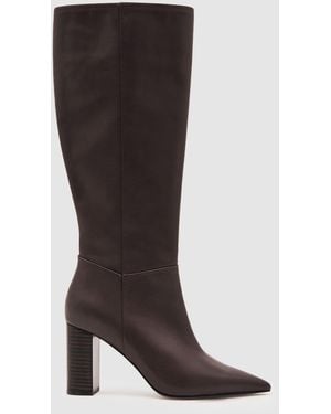 Reiss Bianca - Burgundy Leather Block-heel Knee-high Boots, Us 5 (uk 3) - Brown