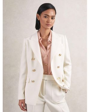 Reiss Double-Breasted Twill Suit Blazer With Wool - Natural