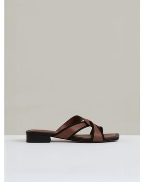 Reiss Leather Link-Strap Slip-On Sandals - Gray