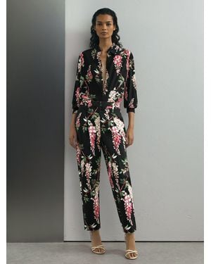ATELIER Cotton Floral-print Tapered Black Pants - Gray