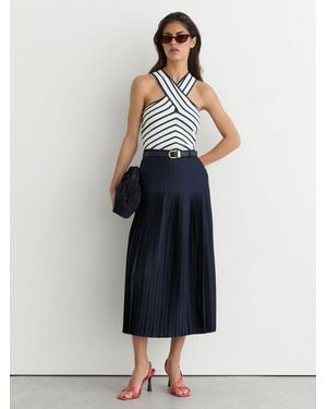 Reiss Satin Pleated Midi Skirt - Blue