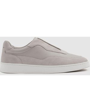 Reiss Cruz - Gray Grained Leather Elasticated Lace Sneakers, Us 9 (uk 8)