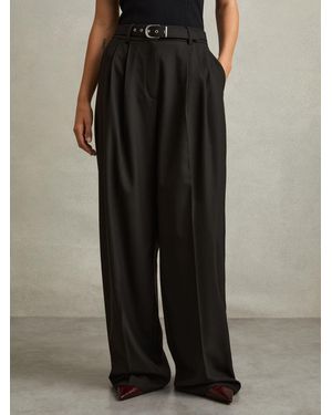 Reiss Wide Petite Belted Leg Pants - Black